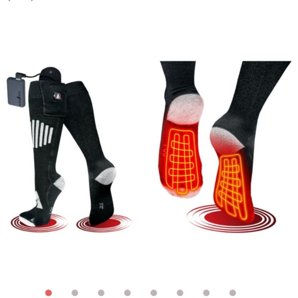 Action Heat 5 Volt Rechargeable Heated Socks. Cotton Blend. New In Sealed Box.